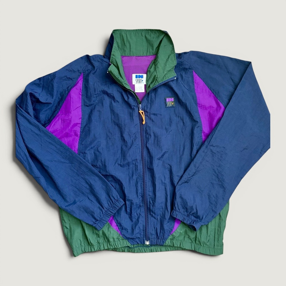 VTG 90s In Sport Color Block Track Jacket Windbreaker Mens XL Navy Green Purple